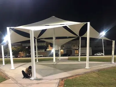 Large Outdoor Tension Canopy / Shade Structure — 6-Post Pavilion