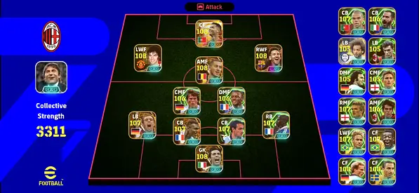 eFootball account with high-rated Ultimate Team (collective strength 3311)