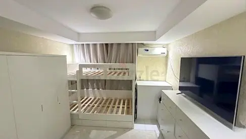White children's bunk bedroom with wardrobe , dresser , drawers , small office good condition