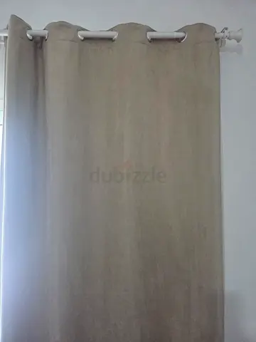 Beige and blue Fabric Eyelet Curtains - Set of Panels