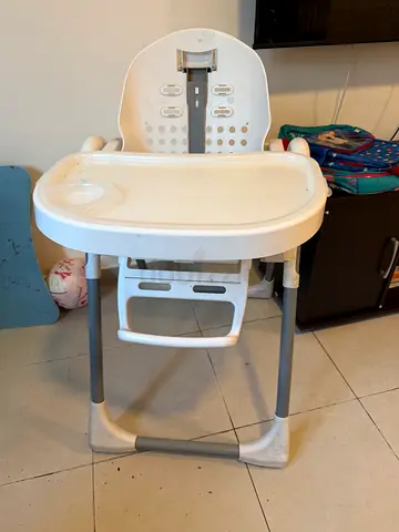 Baby cot from Mothercare + White adjustable baby high chair with removable tray - good condition