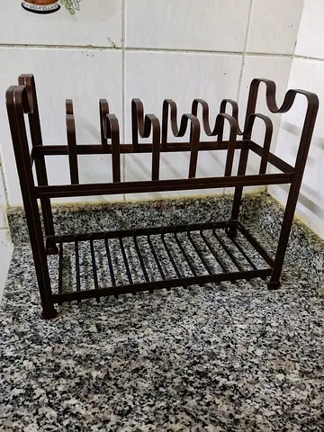 Metal Kitchen Rack for Plates and Utensils - Brown