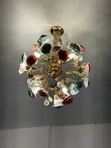 ASAP selling as we are shifting Ornate Floral Ceiling Light Fixture - Gold with Multicolor Roses
