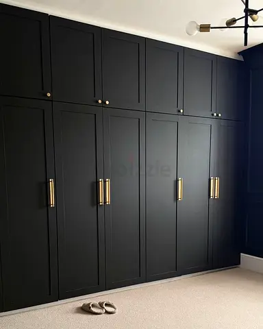 Built-in Black Shaker Wardrobe with Brass Handles — Large Wall Unit