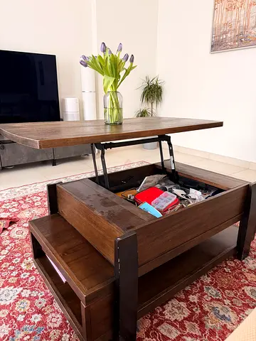 Solid Wood Lift-Top Coffee Table with Storage - Dark Brown
