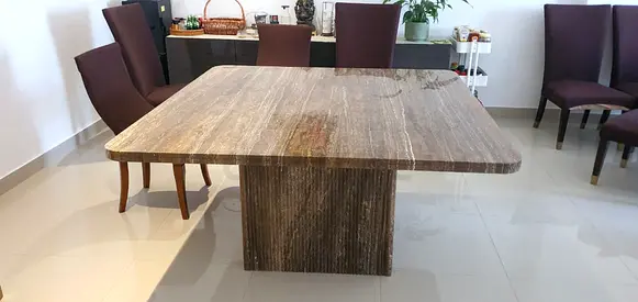 Solid Stone Dining Table with Central Pedestal - Seats 6