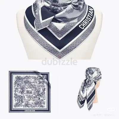 Christian Dior patterned silk scarf - navy/white square scarf