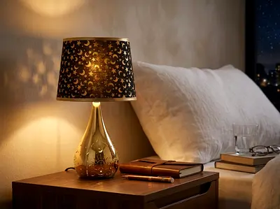 Brass Bedside Table Lamp with Decorative Shade (45cm)