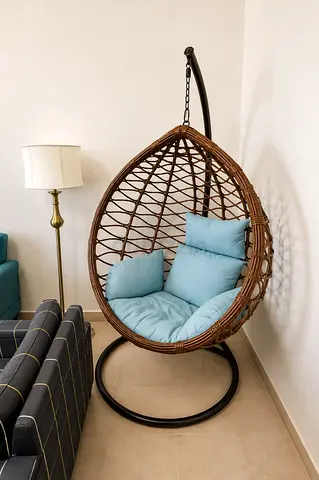 Rattan Hanging Egg Chair with Stand and Cushions