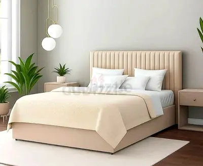 Beige Upholstered Bed with Vertical Channel Headboard - King Size