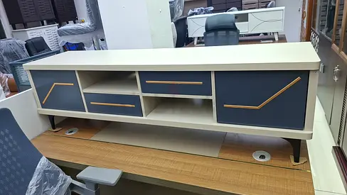 Modern TV Console Cabinet with Storage - Light Grey & Navy