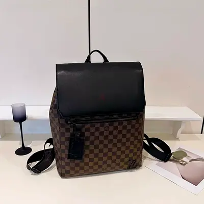 Lv Brown checkered leather backpack with black