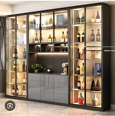 Modern glass-front display cabinet with built-in lighting (bar/entertainment unit)