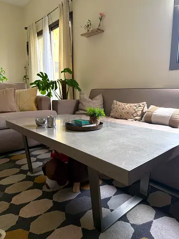 Modern Grey Stone Finish Dining Table with Metal Legs