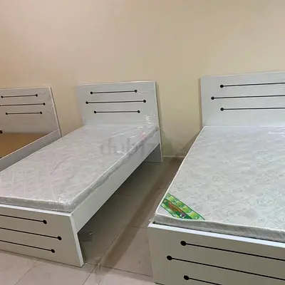 Set of 3 Single White Wooden Beds with Mattresses - Good Condition
