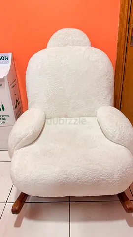 White Faux Fur Nursery Rocking Chair with Wooden Base