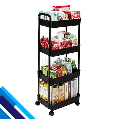 4-TIER UTILITY CART WITH HANDLE FOR HOME, OFFICE, KITCHEN, AND LIVING ROOM – MULTI-FUNCTIONAL STORAG