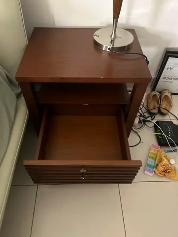 Solid wood bedside table / nightstand with drawer x2