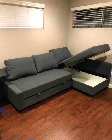 Grey L-Shaped Sofa Bed with Integrated Storage