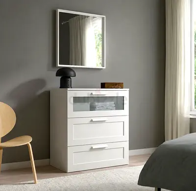 IKEA NISSedal Mirror + BRIMNES 3-Drawer Chest – White