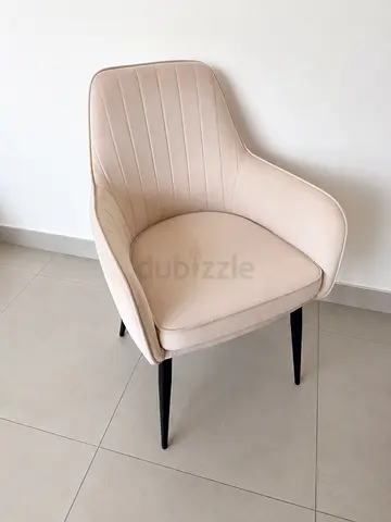 Beige Upholstered Accent Chair with Armrests - Good Condition