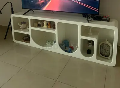 Modern White tv table with Rounded Shelves