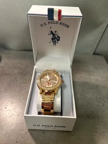 U.S. Polo Assn. Rose Gold Tone Watch with Crystal Bezel