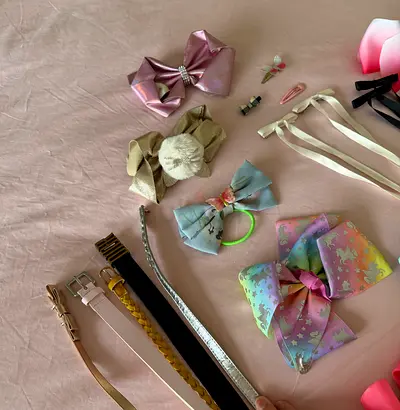 Hair bow, belt and ribbon