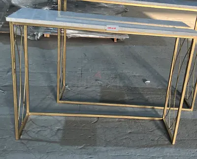 Console Table with Marble Top & Golden Metal Legs
