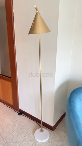 Slim gold floor lamp with marble base - modern cone shade