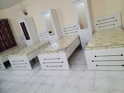 Set of 3 Single Beds with Mattresses and Matching Wardrobes - White