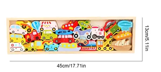 Wooden Vehicle Puzzle Set – AtoZ 26 Piece Toddler Sort & Stack Set (45cm)
