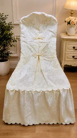 Beige Jacquard Chair Cover with Bow — Elegant Dining/Occasional Chair Slipcover 12pcs set
