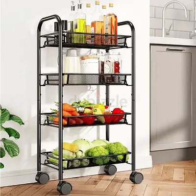 4 TIER MOBILE STORAGE CART, KITCHEN UTILITY ORGANIZER, MULTIFUNCTIONAL ROLLING SHELF FOR KITCHEN & B