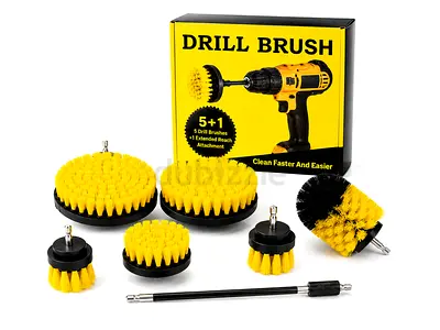 Drill Brush Attachment Set - 5 Brushes and 1 Extension Rod