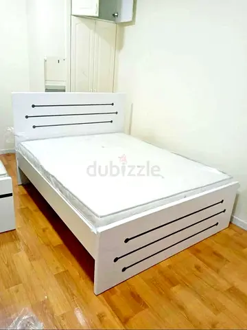 Queen White Wooden Bed Frame with Mattress - Brand new