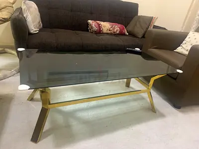 Glass Top Coffee Table with Gold Metal Frame — Good Condition