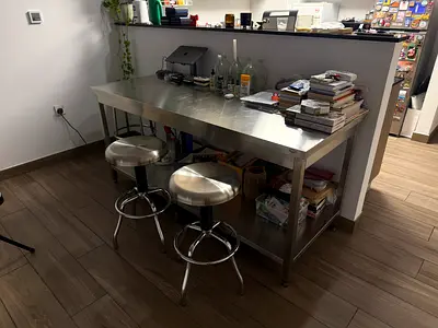 Stainless Steel Kitchen Island / Prep Table with Shelf - Solid Commercial Grade with stools