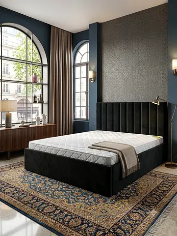 King size upholstered bed frame with headboard - black