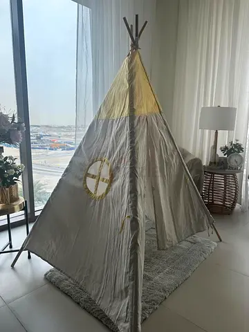 Kids Play Teepee Tent - Beige Canvas Indoor Tipi