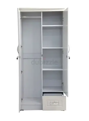 White 2 Door Mirror Wooden Wardrobe Cabinet