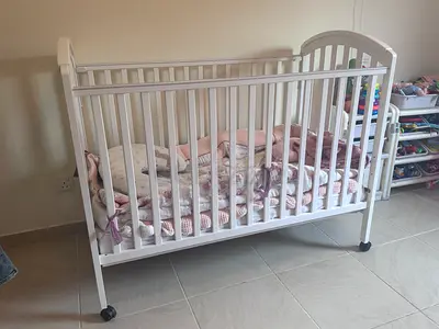White Wooden Baby Crib - Good Condition