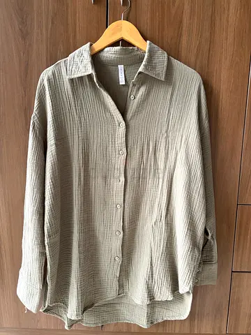 Oversized Roxy Sage Green Muslin Button-Up Shirt