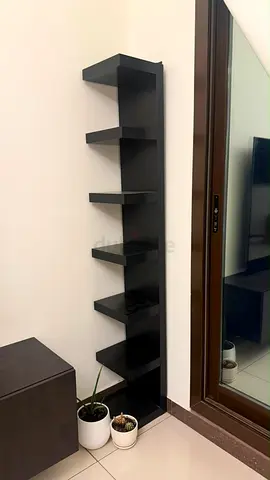Tall narrow black corner display shelf - 6 tiers