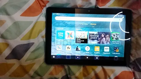 Little Used Amazon Fire HD 10 Tablet, With Blue color Standable Cover - Good Condition Working