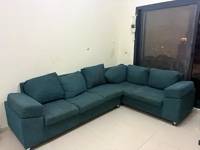 Teal L-shaped Corner Sofa — Comfortable 5-seater, Mint Condition