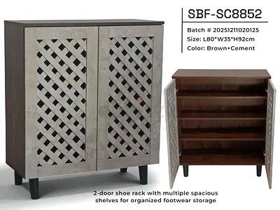 2-Door Brown & Cement Shoe Rack / Storage Cabinet (80 x 35 x 92 cm)