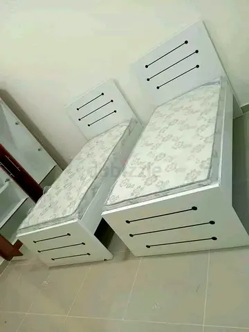 Pair of Single Beds with Mattresses - White Wooden Frames