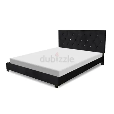 Diamond button tufted black velvet king bed