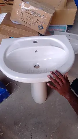 White ceramic pedestal sink / bathroom basin - used
